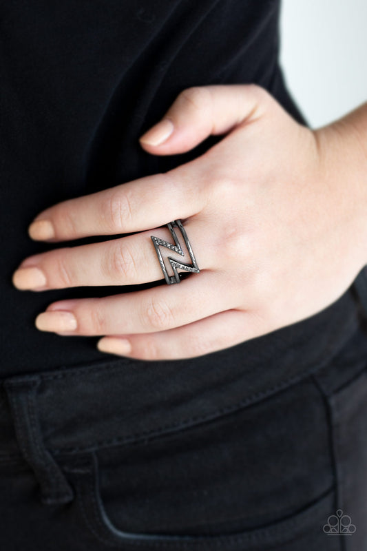 5th Avenue Flash - Black Ring ✨ Paparazzi Accessories